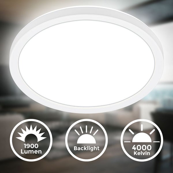Runde LED-Deckenleuchte mit 1900 Lumen, Backlight-Funktion und einer Farbtemperatur von 4000 Kelvin.