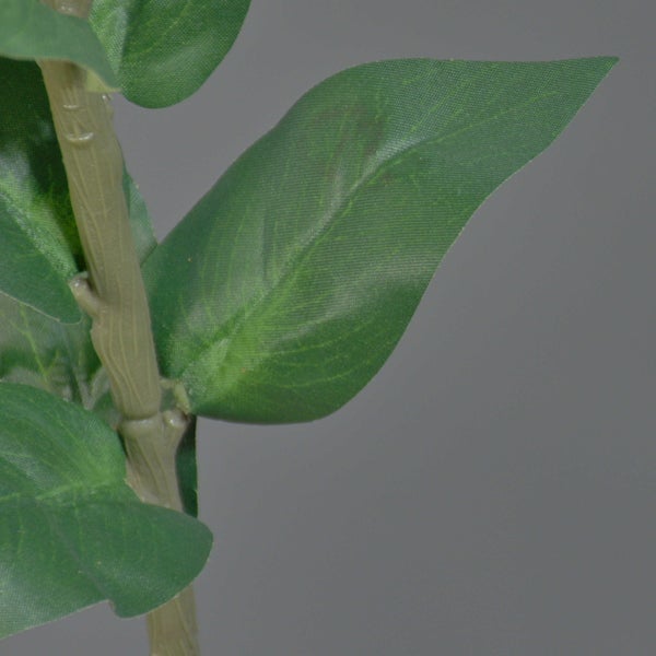 Künstliche Nadelkissen Protea mit gelber Blüte, grünen Blättern und Stiel.