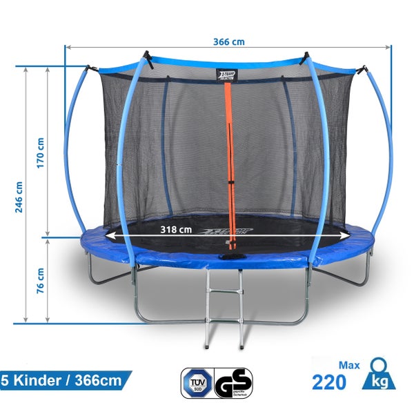 Sena Trampolin Ø 366cm Gartentrampolin für 5 Kinder oder 4 Erwachsene, Hüpf Spielgerät