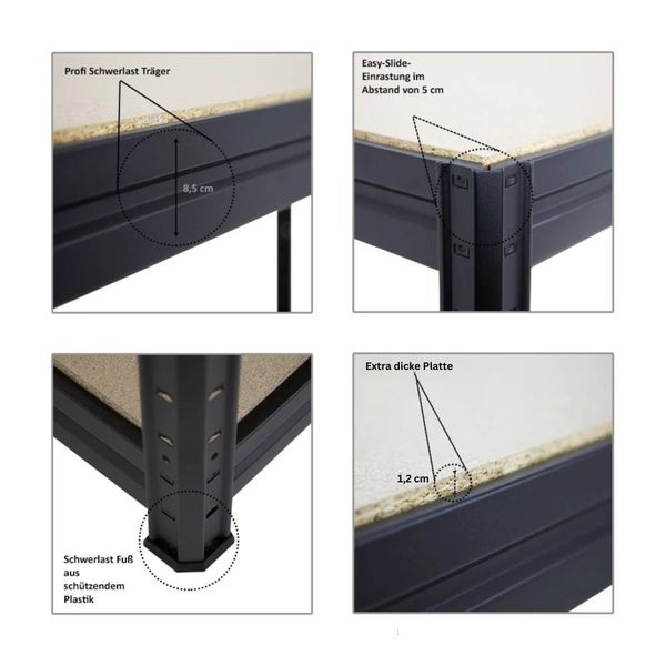 PROREGAL Mega Deal 4x Höhenverstellbare Werkbank Dino HxBxT 90 x 160 x 60 cm Traglast 600 kg Schwarz