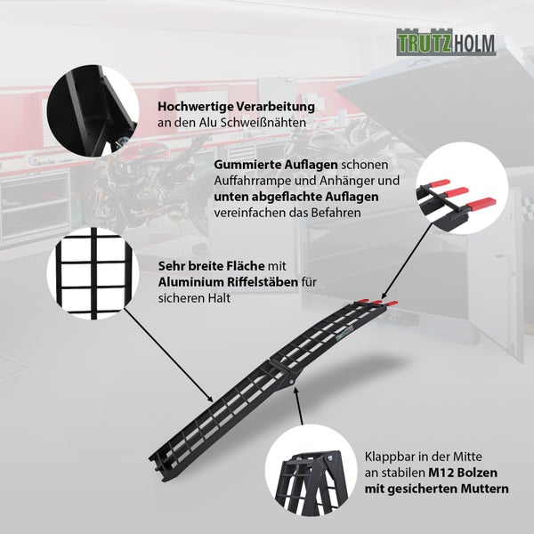 TRUTZHOLM 1 x Auffahrrampe klappbar 180 cm Traglast 340 kg Alu schwarz Riffelstab Verladerampe