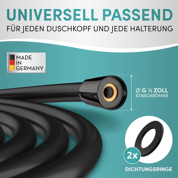 ENGELBACH Brauseschlauch  1,25m x ½” - Kunststoff - Doppelter Verdrehschutz- Schwarz