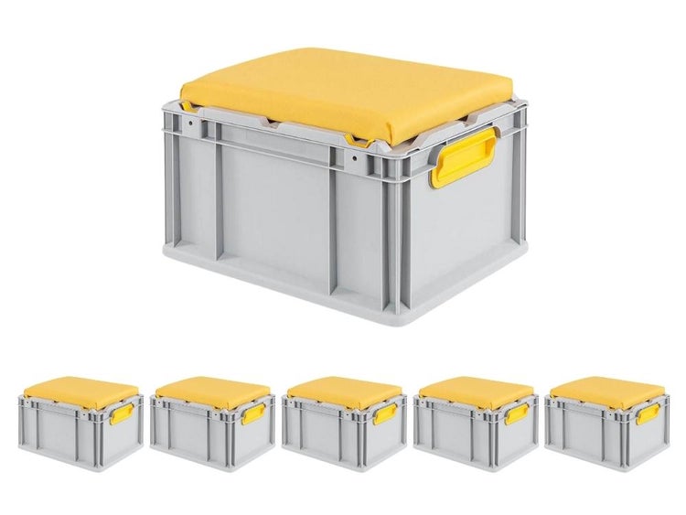 PROREGAL SparSet 6 x Eurobox NextGen Seat Box Gelb HxBxT 26,5 x 30 x 40 cm 20 Liter Griffe Geschlossen Eurobehälter Sitzbox Transportbox