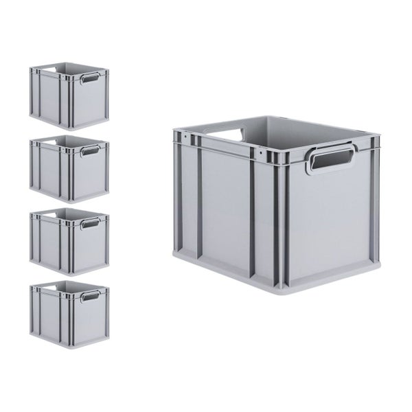 PROREGAL Spar Set 5x Eurobox Nextgen Economy Mit Scharnierdeckel & Gelben Schiebeschnappverschlüssen Griffe Offen HxBxT 32 x 30 x 40 cm 30 Liter