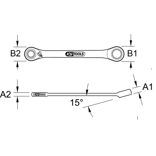 Abbildung eines Ringschlüssels mit Maßen und KS Tools Logo.