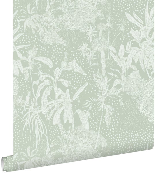 ESTAhome Tapete tropische Blätter Mintgrün - 50 x 900 cm - 139886