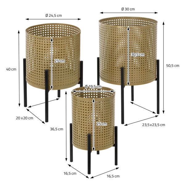 ML-Design Blumenständer 6er Set Schwarz-Gold, aus Stahl, Metall Pflanzenständer, Blumentopfständer mit Übertopf, Blumentopfhalter 6-tlg, Pflanztopf Dekoständer Blumensäule Blumenhocker Pflanzenhocker