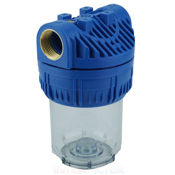 Wasserfiltergehäuse für Hauswasserinstallationen mit transparentem Filtertopf und Messinggewinde