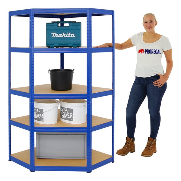 PROREGAL Eckregal Slim Elephant HxBxT 180 x 90 x 45 cm Fachlast 250 kg Blau