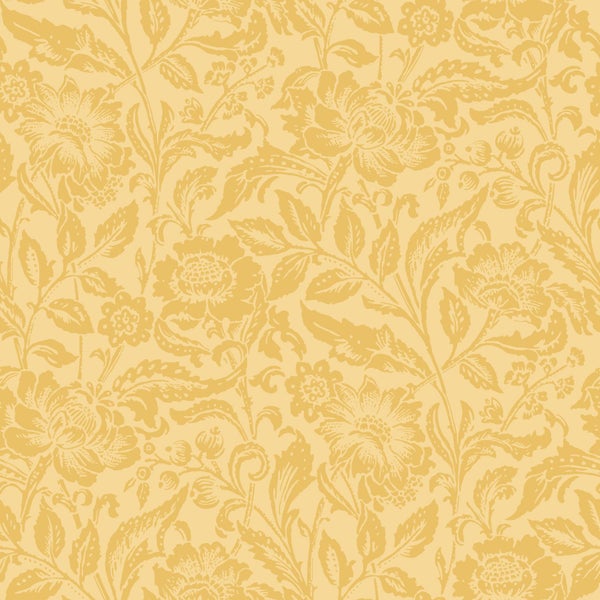 Florales Tapetenmuster mit stilisierten Blüten und Blättern.