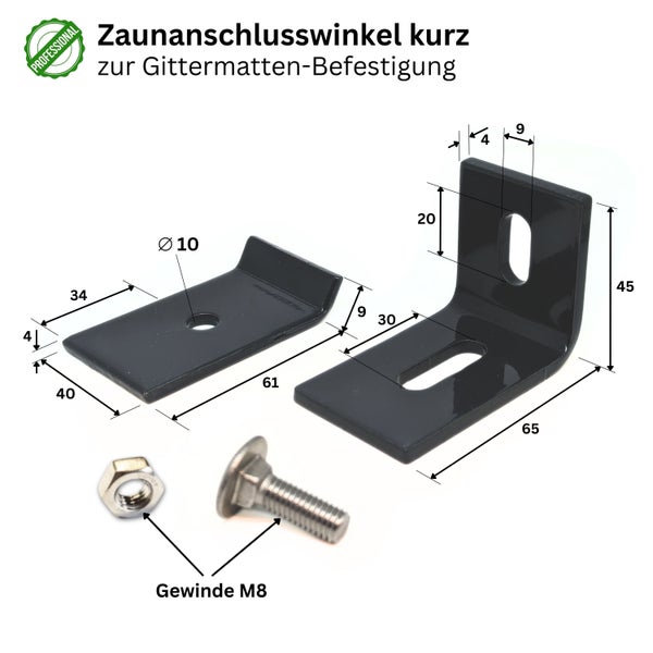 Zaunanschlusswinkel kurz zur Gittermattenbefestigung mit Schraube und Mutter