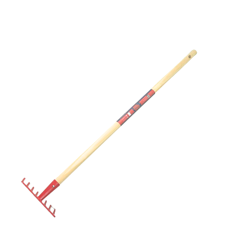 Gartenrechen mit Holzstiel und Zinken