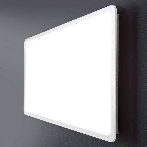 Rechteckige LED-Wandleuchte mit abgerundeten Ecken, flaches Design, gleichmäßige Ausleuchtung.
