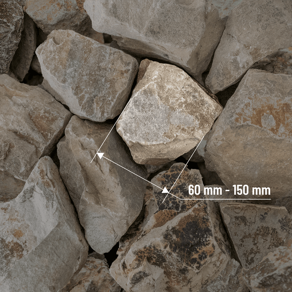 Schüttsteine mit einer Größe von 60 Millimeter bis 150 Millimeter