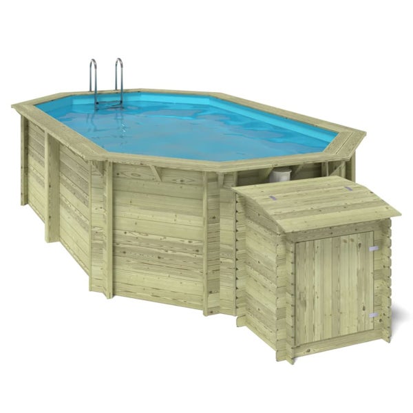 Holzpool mit Leiter und Geräteschuppen