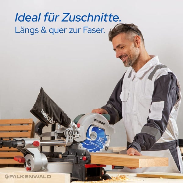 FALKENWALD ® Sägeblatt 254x30 Holz Schnellschnitt - Kreissägeblatt 254 x 30 - Kompatibel mit Bosch GTS 10 XC, PTS 10 Tischkreissäge & Metabo Kappsäge KGS 254 M - 254x30