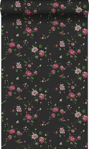 Origin Wallcoverings Tapete Blumen Schwarz und Rosa - 53 cm x 10.05 m - 326127