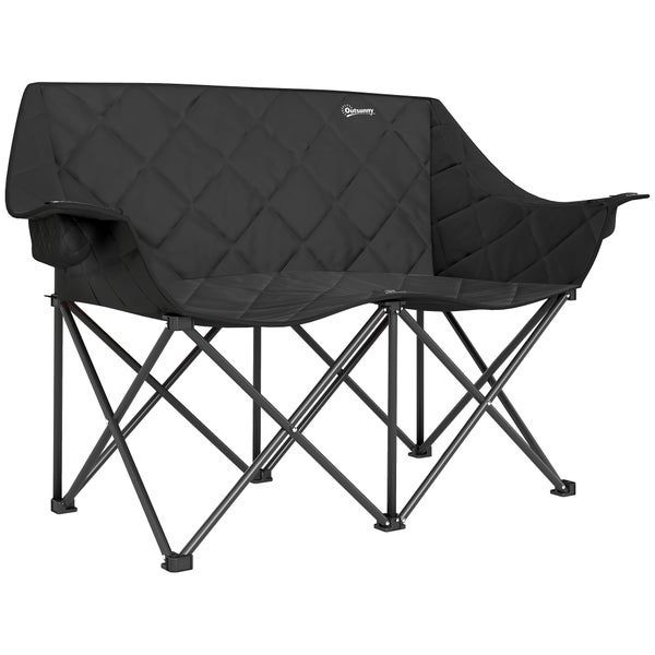 Outsunny Faltstuhl faltbar 2 Sitzer Campingstuhl mit Kühltaschen Tragetasche Outdoor Klappstuhl bis 250kg belastbar robust leicht gepolstert Angelstuhl Gartenstuhl für Garten Camping Strand