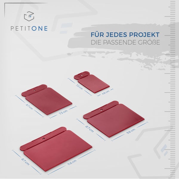 PETITONE Japanspachtel - 4tlg Premium Kunstoff Spachtel Set - Leicht zu reinigender Flächenspachtel - Spachtel Werkzeug - Extra große Griffnoppen - Spachtel Acrylmalerei - Besonders Präzise 45°-Kante