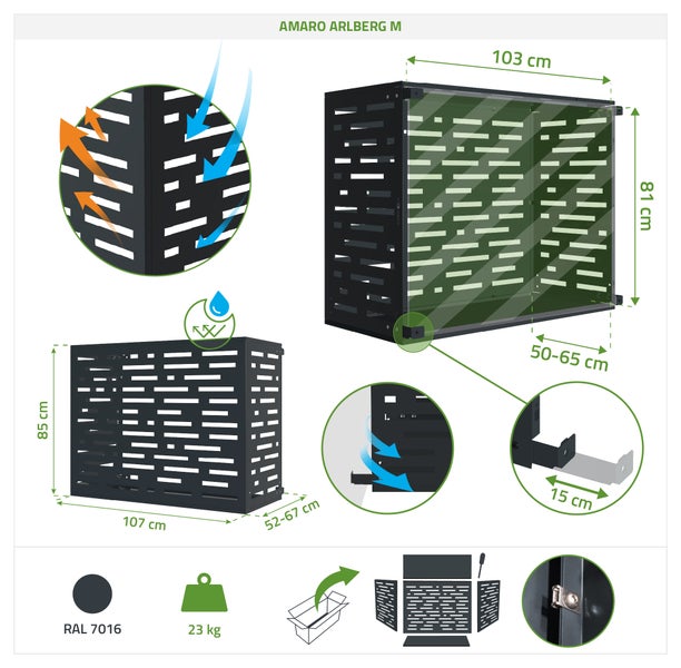 Produktinformationen Amaro Arlberg M inklusive Maßangaben, RAL-Farbe 7016 und Gewicht