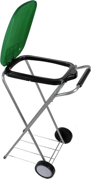 PROREGAL Klassischer Abfallsackständer Mit Deckel und Rollen HxBxT 83 x 44 x 56 cm Verzinkte Rohre Grün