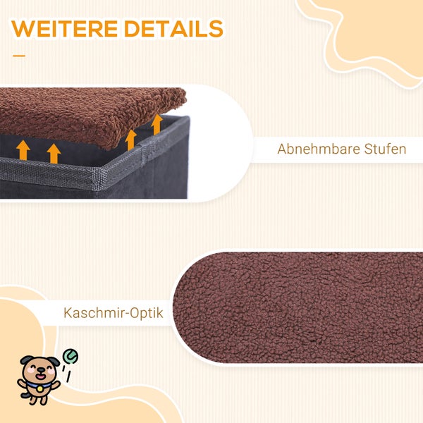 PawHut Haustiertreppe Katzentreppe Hundetreppe Faltbar 3 Stufen Tiertreppe mit Stauraum für Katzen und Hunde MDF Schwarz 40 x 54 x 48 cm