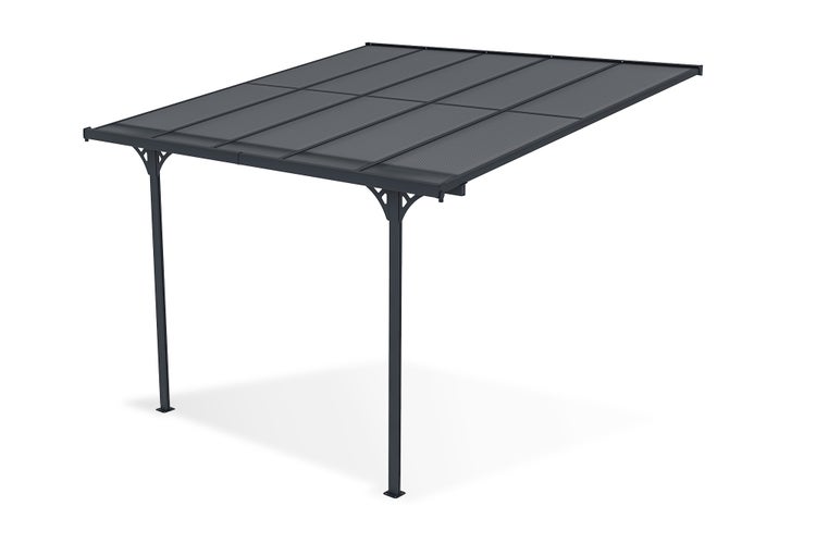 Terrassenüberdachung garten alu Grau KLEO - Höhe verstellbar 313x300x225/270 cm - mit Polycarbonat Dach Grau halbtransparent 6mm Auch Pergola/Carport