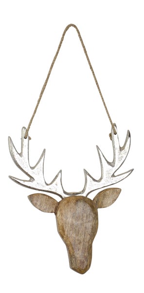 FRANK FLECHTWAREN | Dekohänger Hirsch, HOLZ, METALL, 19 x 22 cm