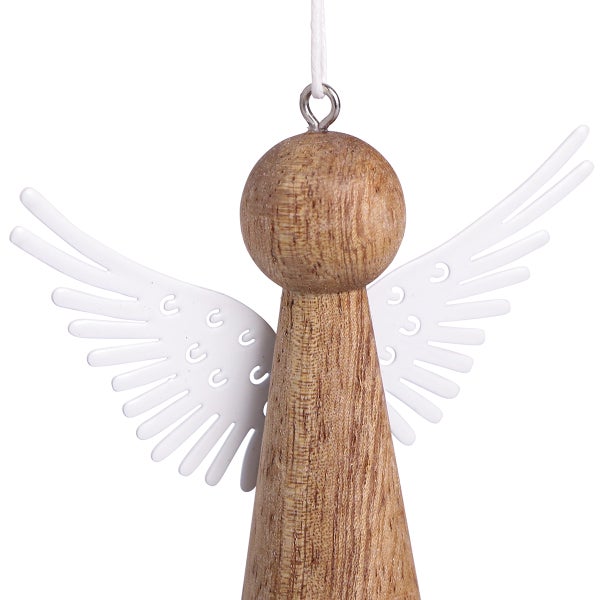 Holzengel mit Metallflügeln als Christbaumschmuck