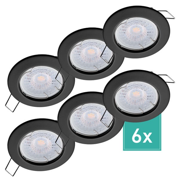 Oktaplex Lighting 6er Set LED Spot Sedan - Stufenlos dimmbar - 5W 3000K 230V 380lm Warmweiß 120° - Einbaustrahler Schwarz Lochmaß 60mm