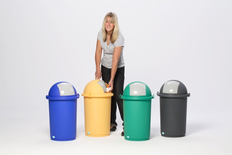 PROREGAL Robuster Abfallbehälter Mit Einwurfklappe 50 Liter HxBxT 76 x 41 x 41 cm Kunststoff Blau