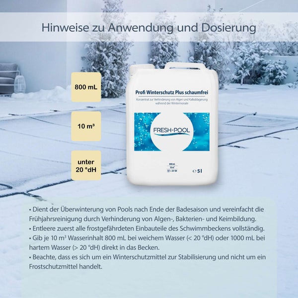 Pool Winterschutzmittel Fresh Pool 5 Liter Kanister zur Algenvermeidung mit Dosieranleitung für die Überwinterung von Schwimmbecken.