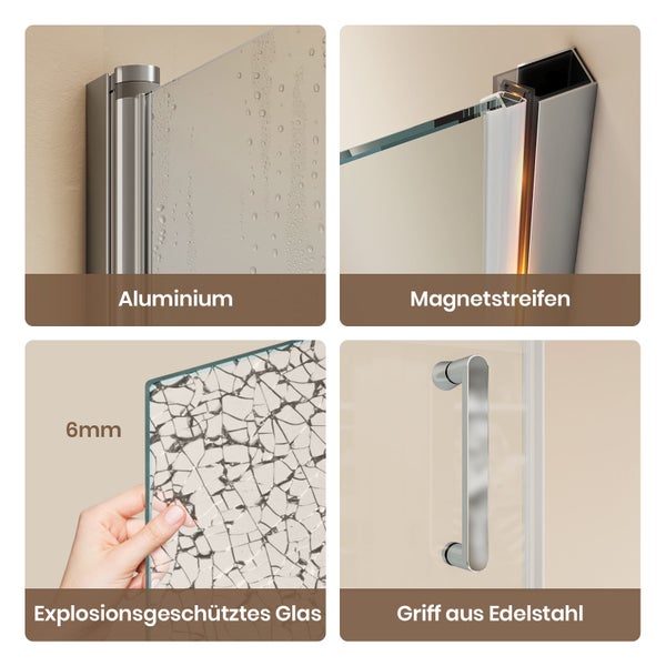 EMKE Badewannenaufsatz 70 x 140 cm, Duschwand für Badewanne, 6 mm ESG-Sicherheitsglas mit Nano-Beschichtung, Schwenktür mit Hebe-Senk-Funktion, Chrom