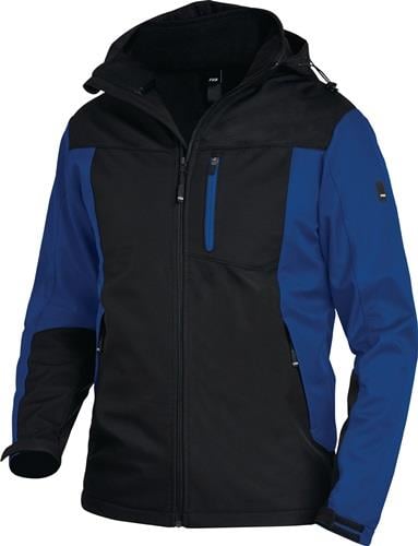 Arbeitsjacke Softshell mit Kapuze, wasserabweisende Funktionsjacke für Handwerk und Freizeit mit Reißverschlusstaschen.