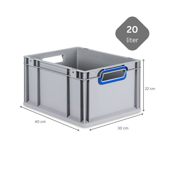 PROREGAL Spar Set 5x Eurobox Nextgen Color Mit Auflagedeckel & Schiebeschnappverschlüsse HxBxT 22 x 30 x 40 cm Griffe Blau Offen Glatter Boden