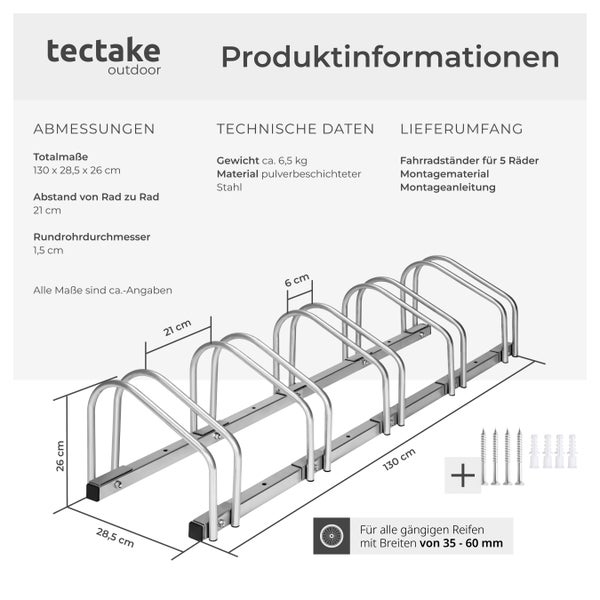 Fahrradständer tectake  von beiden Seiten befahrbar aus rostfreiem Stahl silber