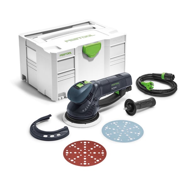 Festool RO 150 FEQ-Plus ROTEX Getriebe Exzenterschleifer 720W 5mm Hub ( 571805 ) im Systainer + 50x Schleifscheiben P150