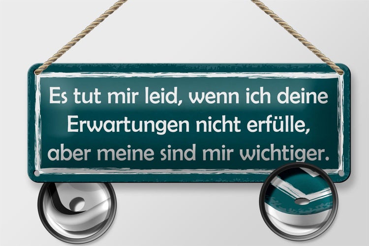 Blechschild Spruch 27x10cm deine Erwartungen nicht erfülle Dekoration