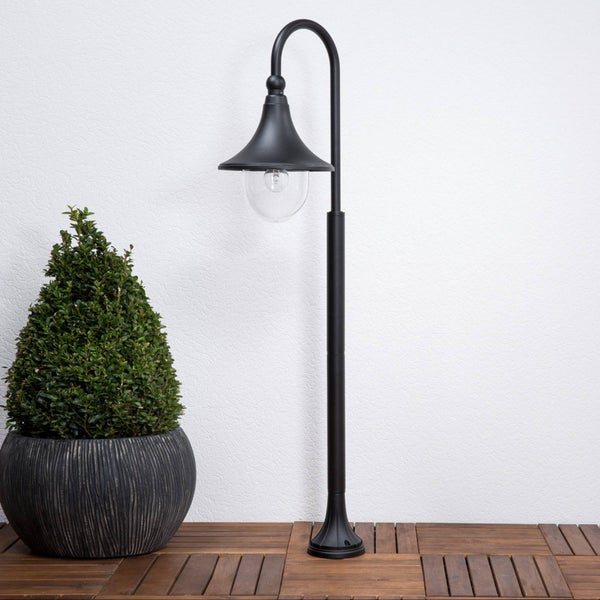 Lindby Außenleuchte Daphne (spritzwassergeschützt (Modern) in Schwarz aus Aluminium (1 flammig, E27) - Wegeleuchte Pollerleuchte Wegelampe Sockelleuchte