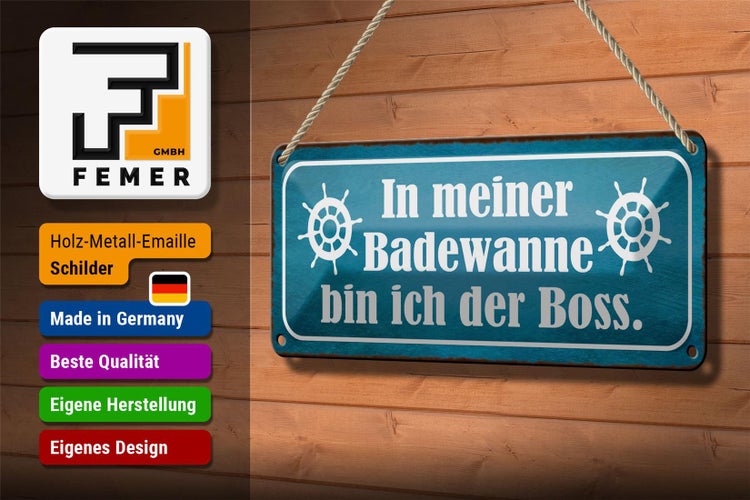 Blechschild Spruch 27x10cm in meiner Badewanne ich der Boss Dekoration
