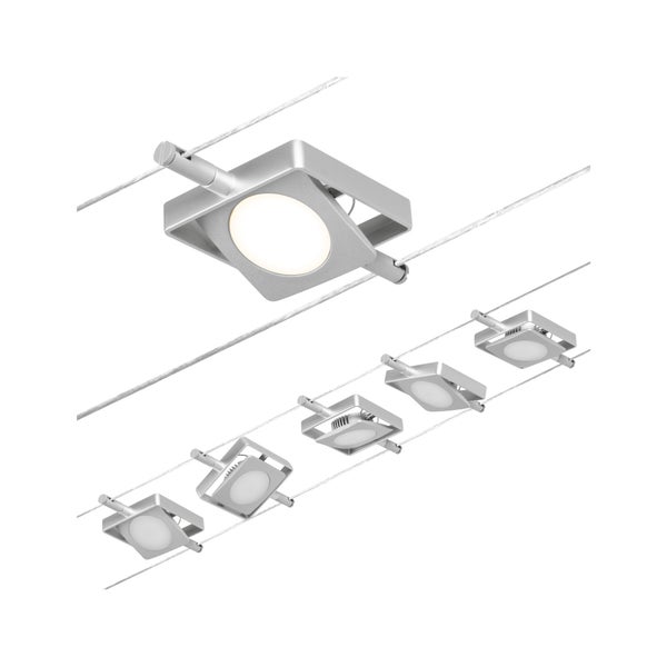 CorDuo LED Seilsystem MacLED Basisset 5x250lm 5x4,5W 3000K 230/12V Chrom matt, Chrom