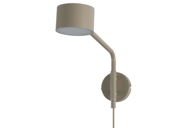 Moderne Wandleuchte mit zylindrischem Lampenkopf und schwenkbarem Arm aus Metall