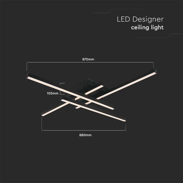 LED-Design-Deckenleuchte mit den Massen 870 mm mal 880 mm.