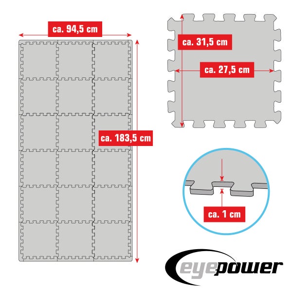 18x Fitness Bodenschutzmatte - 30x30 EVA Matte Sport Bodenmatte für Fitnessraum Schwarz