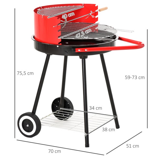 Outsunny Holzkohlegrill, Rundgrill, L51 x B70 x H75,5cm, Metall, Rot