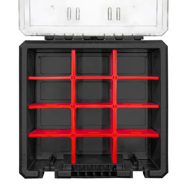 PROREGAL Sortierkasten 12 Fächer | HxBxT 11x39x40cm | Schwarz/Rot