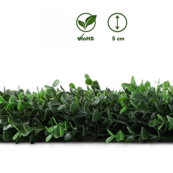 Grüne künstliche Hecke mit kleinen Blättern, 5 Zentimeter hoch, RoHS konform.