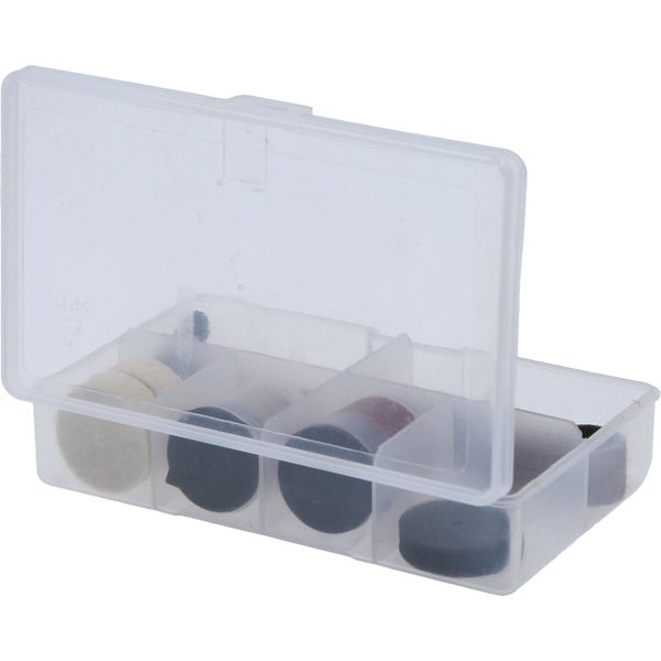 Möbelgleiter-Sortiment in einer transparenten Aufbewahrungsbox