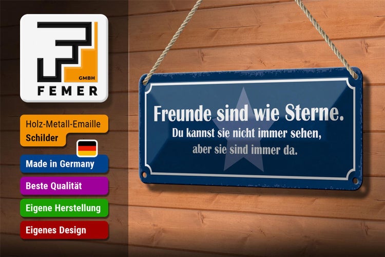 Blechschild Spruch 27x10cm Freunde sind Sterne immer da Dekoration