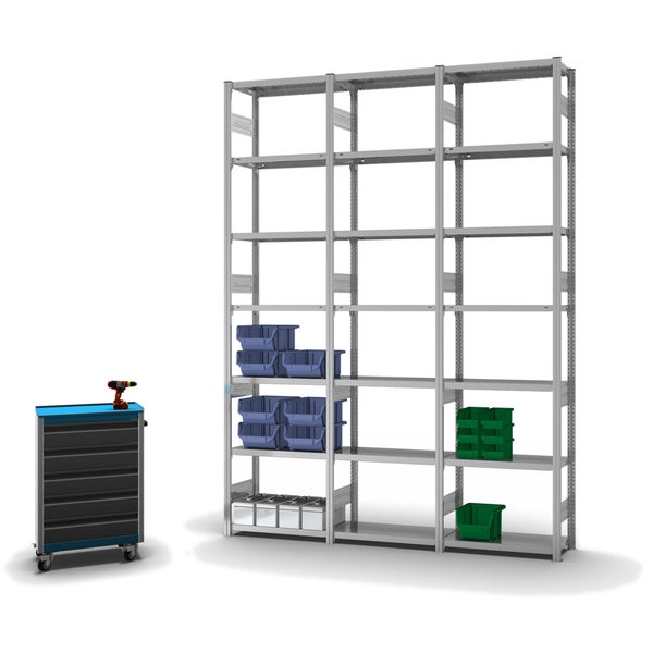 PROREGAL Fachbodenregal Stecksystem T-Profil Heavy-Duty Grundregal HxBxT 300 x 75 x 30 cm 7 Ebenen Fachlast 300 kg Beidseitig Nutzbar Verzinkt